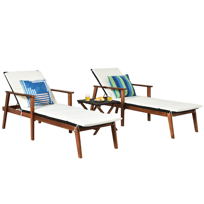 Red Barrel Studio® Aous Outdoor Acacia Wood Chaise Lounge Set with